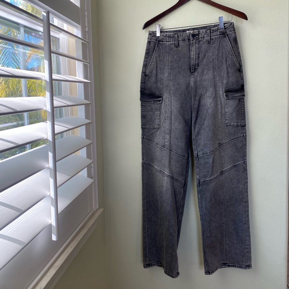 L'AGENCE Washed Black Wide Leg Jeans